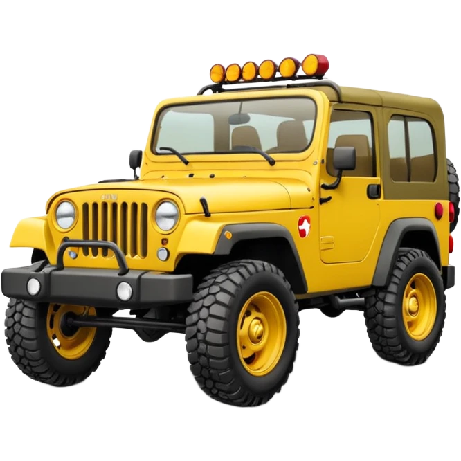 yellow military jeep with red tuning symbols emoji