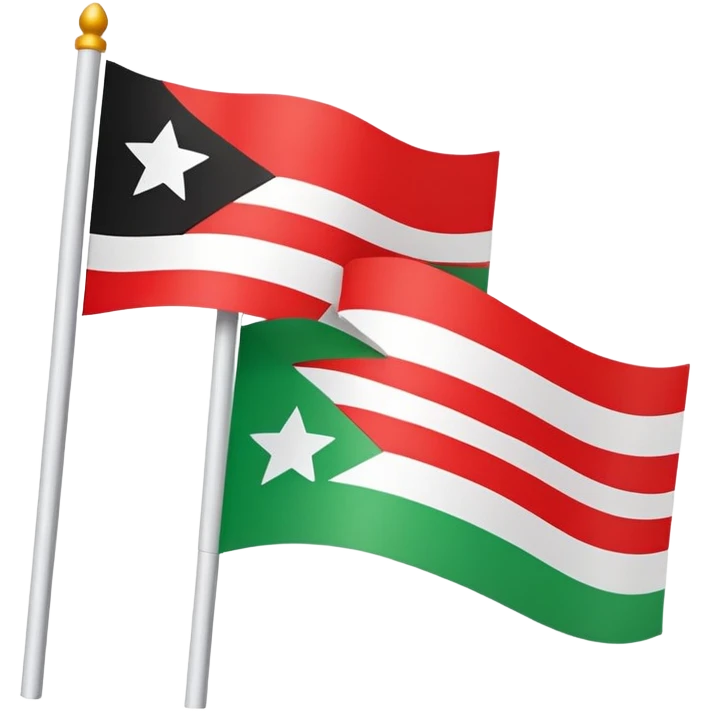 A horizontal tricolor flag with red on top, white in the middle, and black on the bottom. In the center of the white stripe, there are two green five-pointed stars side by side. Use a clean, emoji-style design with bold colors and simple shapes. emoji
