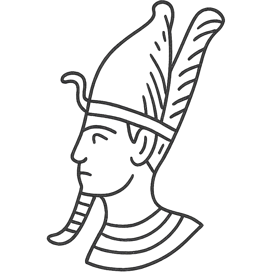 head of Osiris, ancient Egyptian deity, very stylized, minimal details, hand drawn black outlined icon emoji