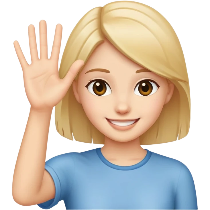 smiling girl palm raised to signal stop emoji
