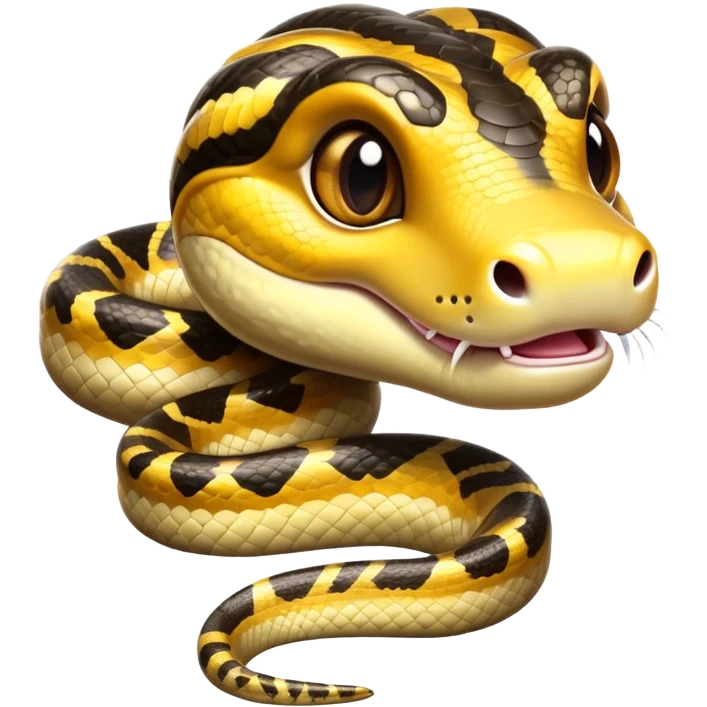 cinematic-cute-anaconda-portrait-emoji,-head-tilted-playfully-and-inquisitively,-with-a-sleek,-shimmering-body-adorned-with-detailed-scale-sriped patterns-and-round,-sparkling-eyes-full-of-wonder,-simplified-yet-irresistibly-adorable-features emoji