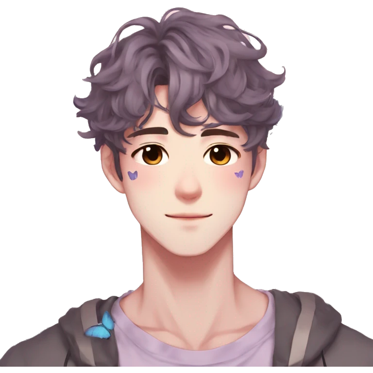 Gorgeous pastel anime style man with blushing face and butterflies aesthetic trending style emoji