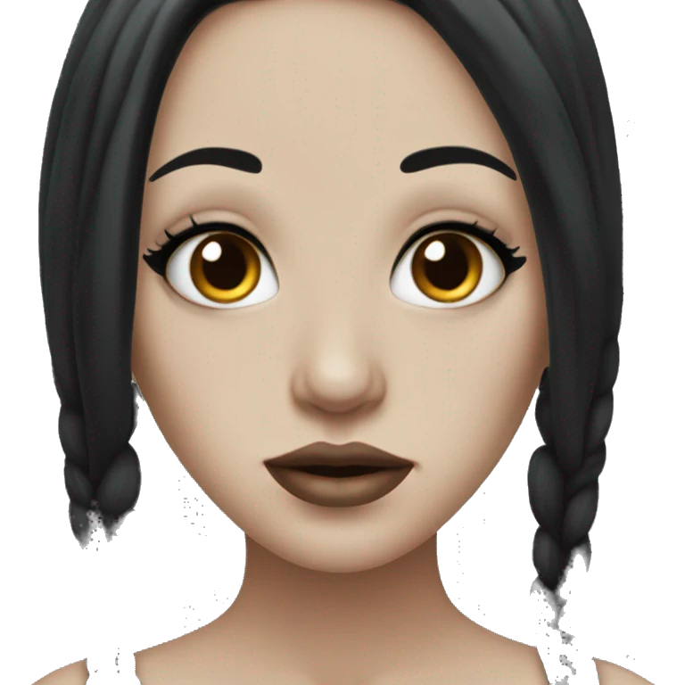 Beautiful girl with white skin, long black hair and tattoos emoji