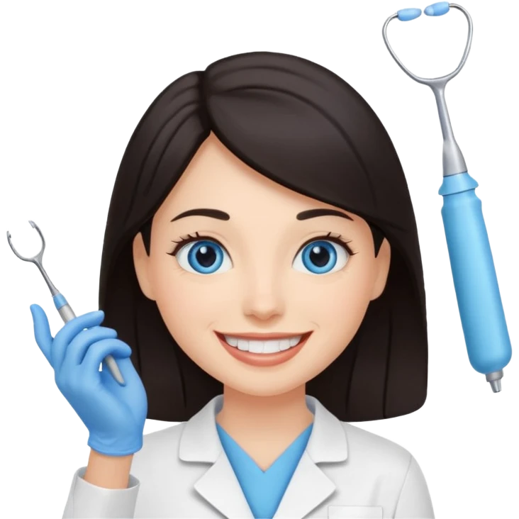 сгенерируй девушку стоматолога без стетоскопа с темными волосами и голубыми глазами еще emoji
