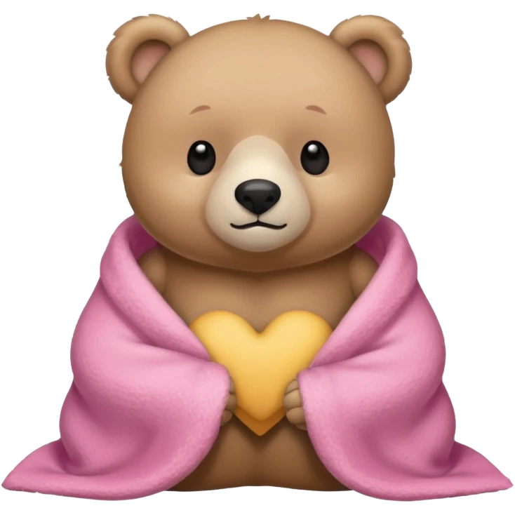 cuddly bear with a pink blanket wrapped around him emoji