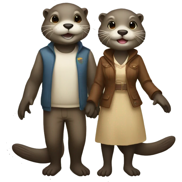 Male otter and girl otter hanging hands emoji