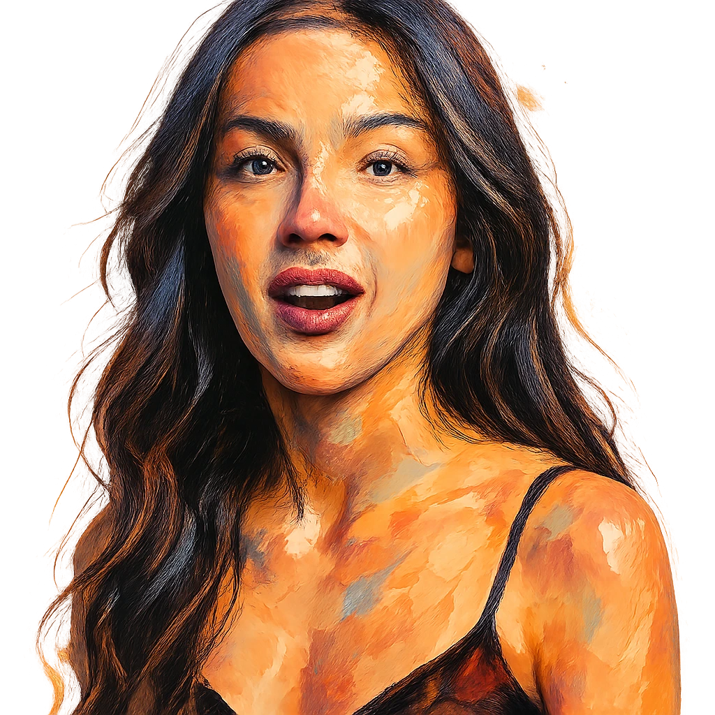 portrait of Olivia Rodrigo, pop singer, expressive style emoji