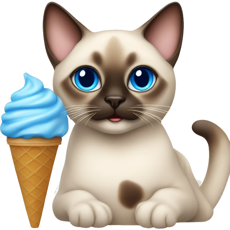 Siamese cat with blue eyes eat ice cream  emoji