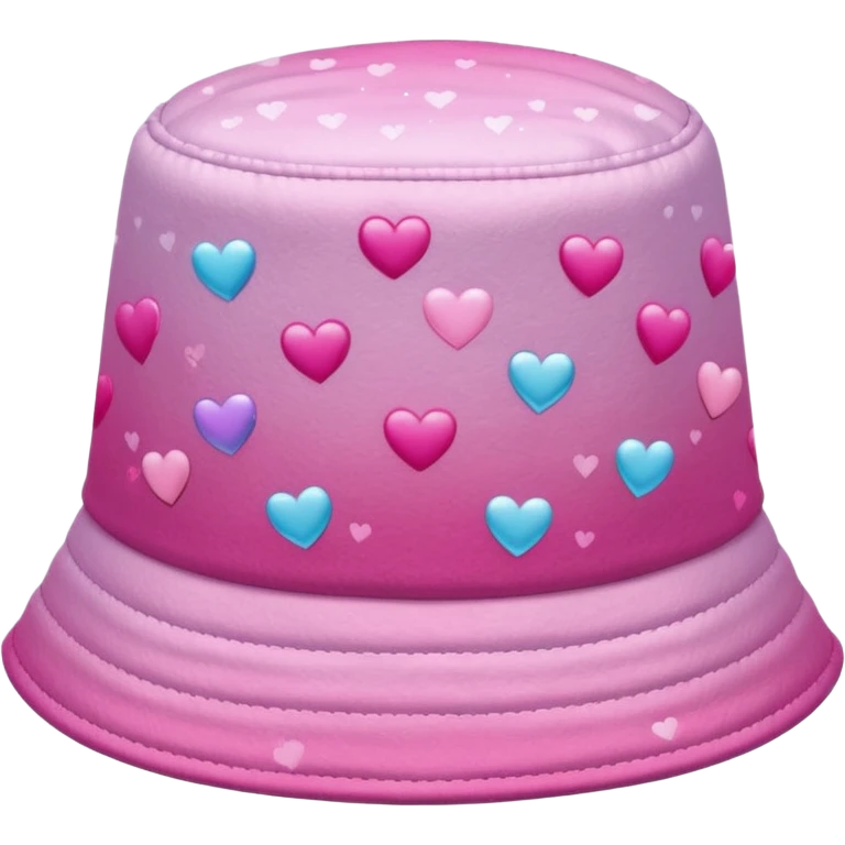 Pink ombre bucket hat with hearts and glitter emoji