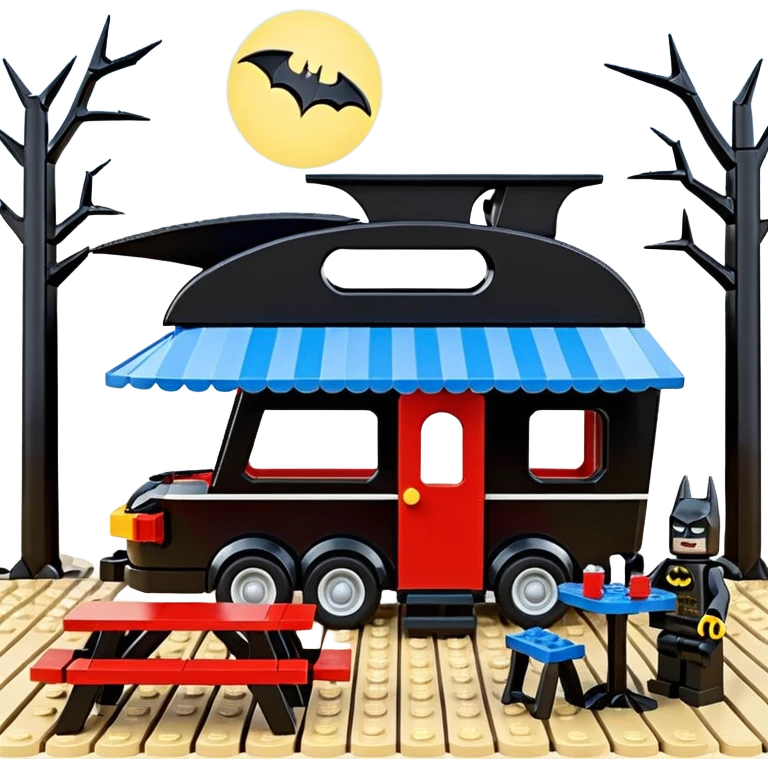 Jetson’s Ultra hotrod cute Lego Haunted Batman dream house Caravan with picnic table and folding chairs on top  emoji