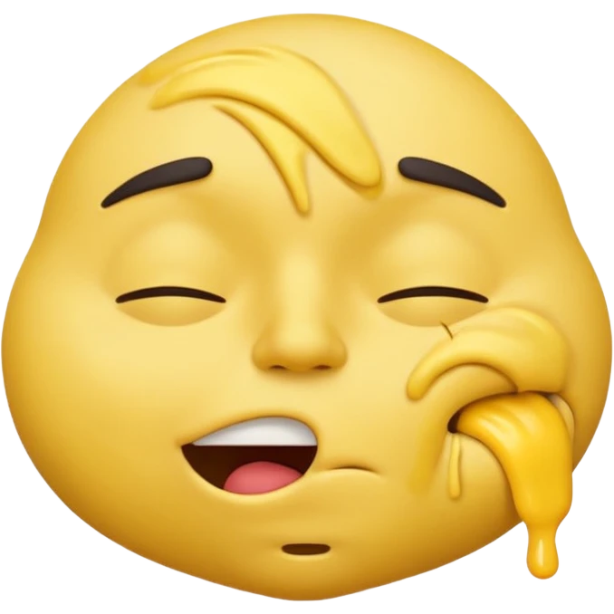 iOS-style 3D emoji: drowsy yellow face with half-closed eyes, messy mouth, and slightly tilted head, conveying just-woke-up grogginess emoji