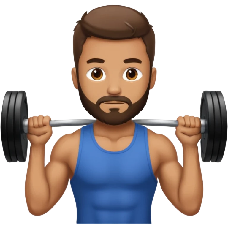 Guy with very short beard lifting weights emoji
