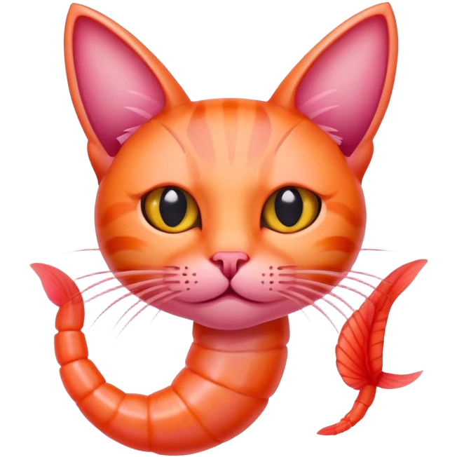 shrimp with a cat head, pink shrimp body with orange cat face emoji
