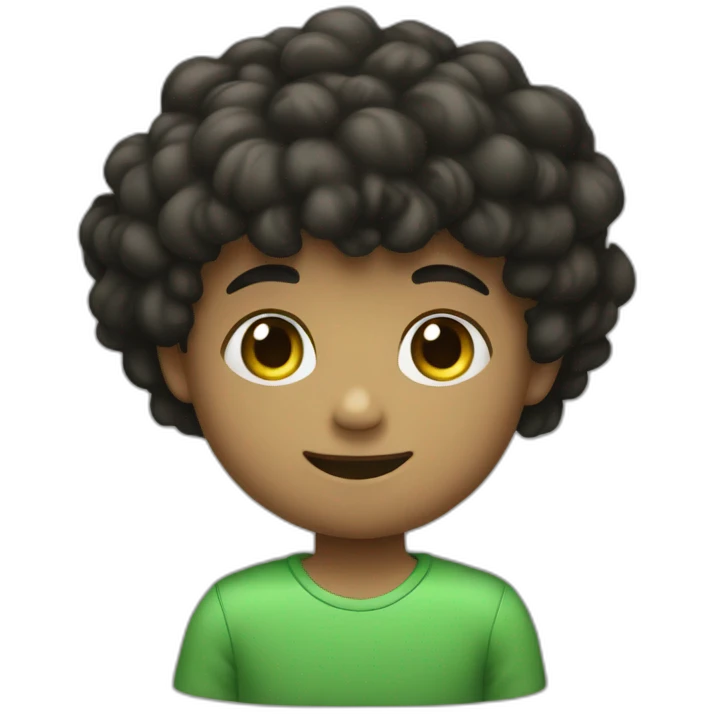 Niño de 13 años, gordo con poco pelo y papada, pelo negro, ojos verdes emoji