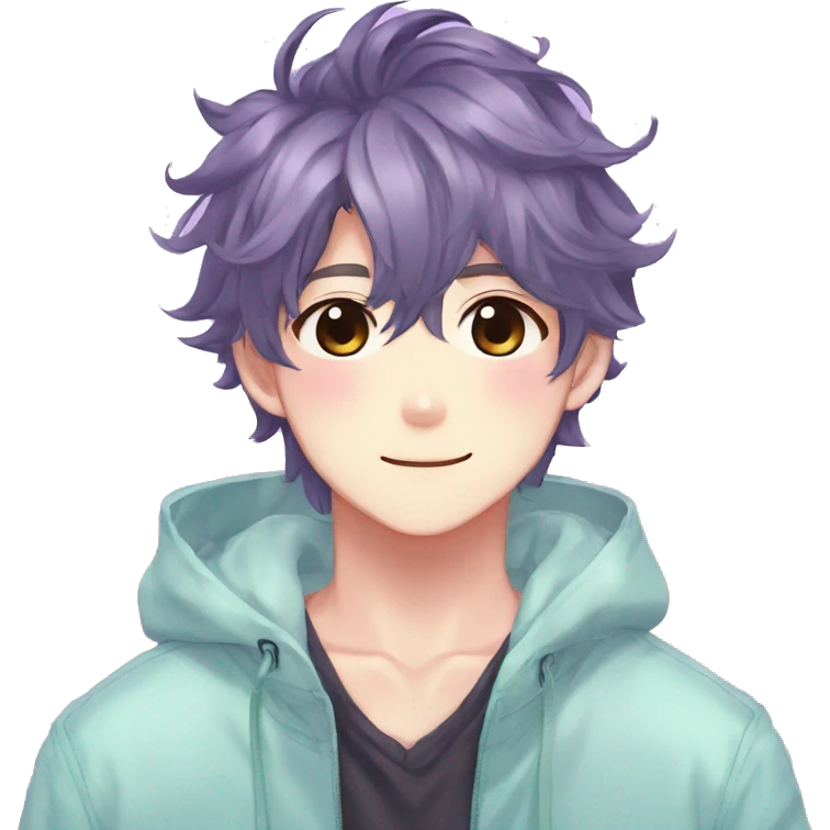 Gorgeous colorful shiny romantic pastel anime style shojo man with blushing face aesthetic and pretty hair trending style emoji