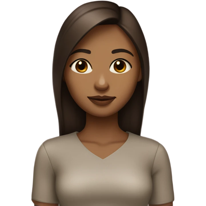 Light brown skin toned girl with dark brown eyes and straight dark brown hairs heart shaped lips and a nos emoji