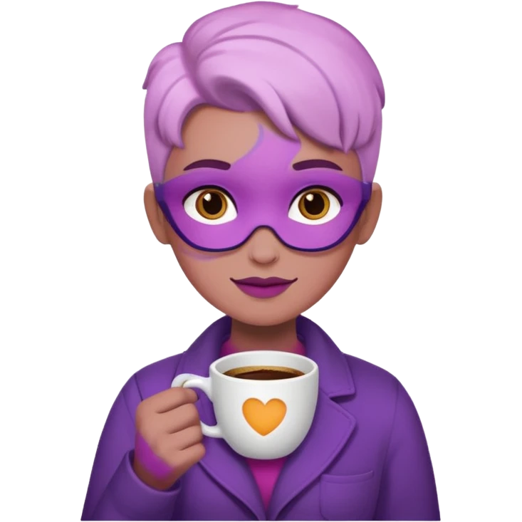 Create 3D minimalist emoji in the style of Coffee Lover — a coffee shop and roastery brand.
Style: cozy, warm.
Colors — purple-pink range.
white barista with coffee
on the form it says "Coffee Lover" emoji