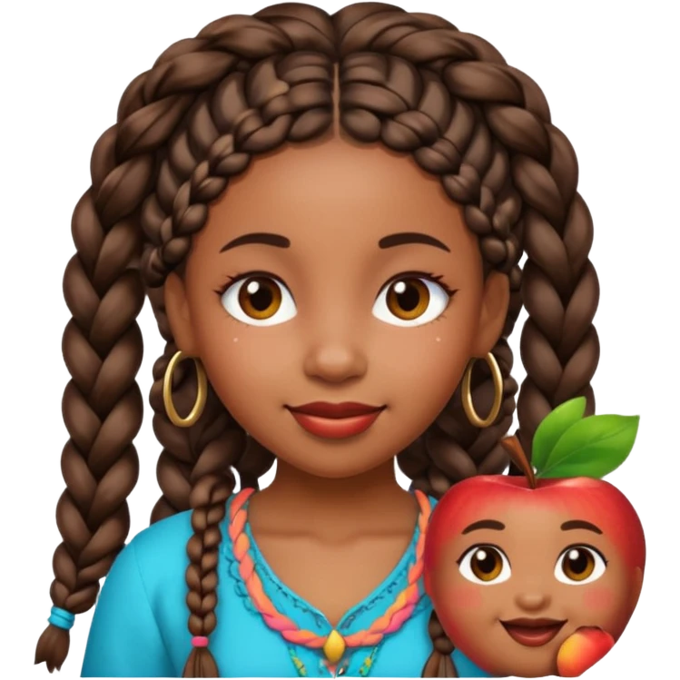black girl with boho braids, winking, apple emoji style emoji