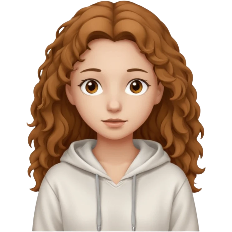 Una ragazza con una felpa semplice bianca,ha gli occhi marroni,i capelli marroni chiaro , c’è gli ha lunghi e ricci ma non troppo emoji