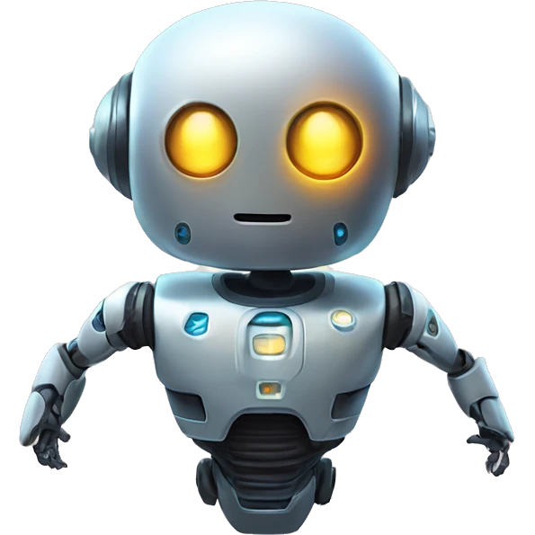 A futuristic robot emoji with a glowing face and a jetpack emoji