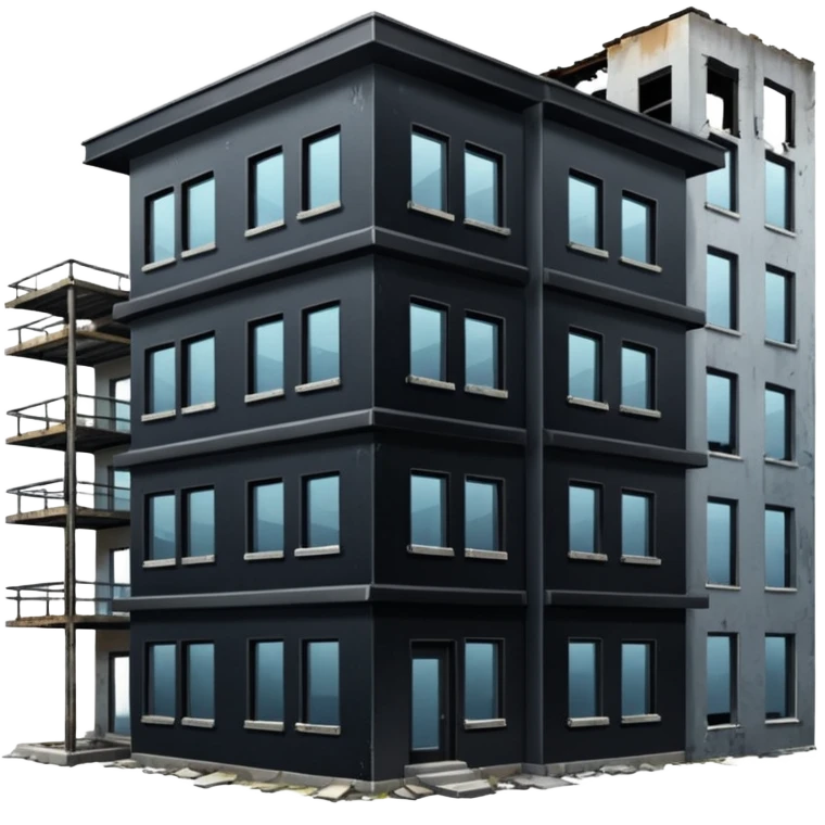 cheap poor house in between luxury apartament buildings emoji