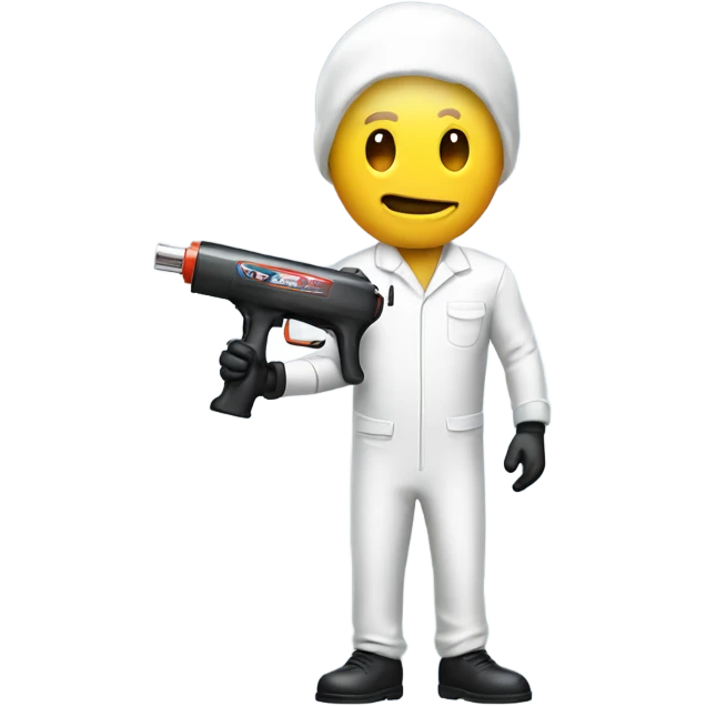 Guy in a paint suit using a spay gun to paint a car emoji