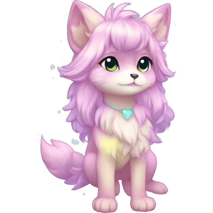 Anthro Cute Fluffy Gorgeous Petite Shiny Colorful Pastel Glitter Sparkle Stars Anime Chibi Fantasy-Animal-Fakémon-Pokémon-Hybrid Fur Sona Aesthetic Trending Style Full Body emoji