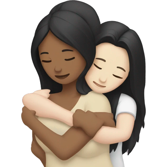 Lesbians with long black hair and white skin hugging passionately emoji