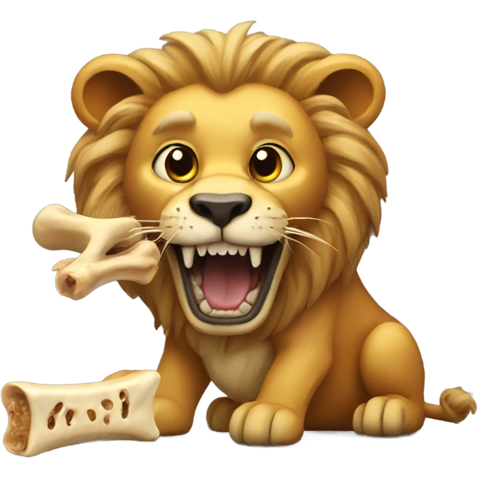 Scary lion eating dog bone emoji