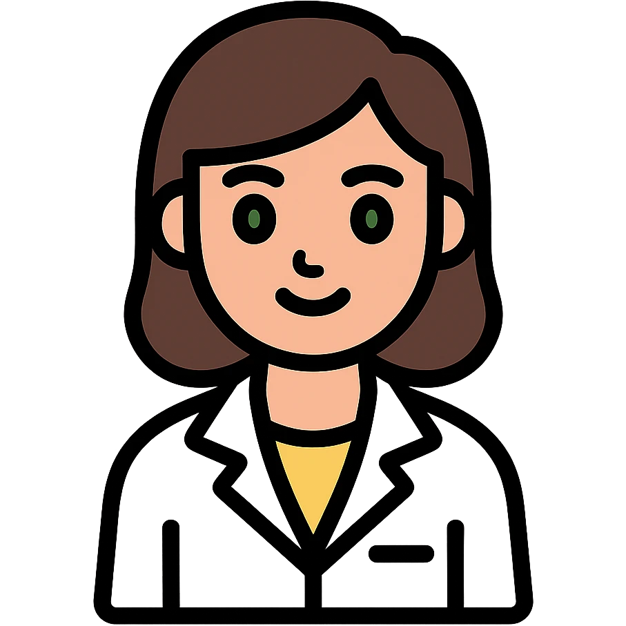 A brunette with dark green eyes in a science lab coat emoji