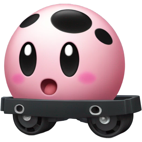Metal cute black eyes Kirby ball driving on 4 car wheels emoji