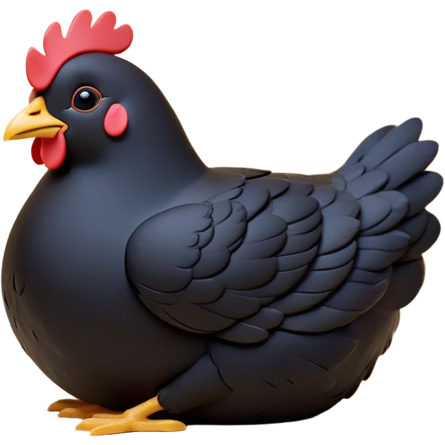 Meme-Worthy Cute Sleeping Black Chicken Portrait Emoji, Head resting peacefully with a contented smile, showcasing a delightfully compact build and a luxuriously soft black plumage, eyes shut in a serene, restful nap, Simplified yet hilariously adorable features, highly detailed, glowing with a soft, drowsy light, high shine, relaxed and utterly lovable, stylized with an air of playful laziness, bright and heartwarming, soft glowing outline, capturing the essence of a comically sleepy chicken, so meme-worthy it feels like it could instantly become the next viral sensation of adorable slumber! emoji