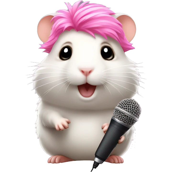 cute hamster with pink wig and microphone emoji