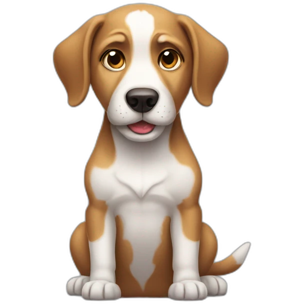 dog looking at camera with dumb face emoji