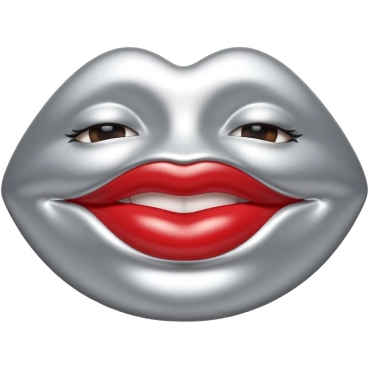A seductive pair of slightly parted lips emoji made of liquid silver chrome, smooth glossy metallic surface, soft sensual curves, subtle reflections, luxury sexy aesthetic, minimal iOS emoji style, centered composition, clean white background, soft studio lighting, no text emoji