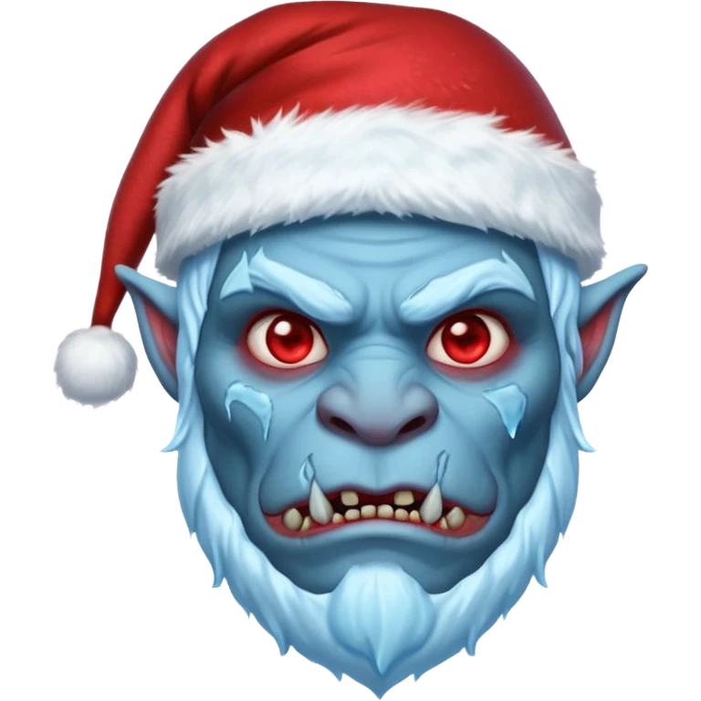 Fantasy orc portrait emoji, Santa Claus hat with icy texture, frozen scar glowing deep red against icy blue skin tones, primal winter survival theme, restrained detail, clean readable emoji style, male/female variant
 emoji