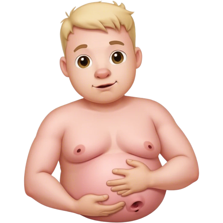Half Pig man holding belly emoji