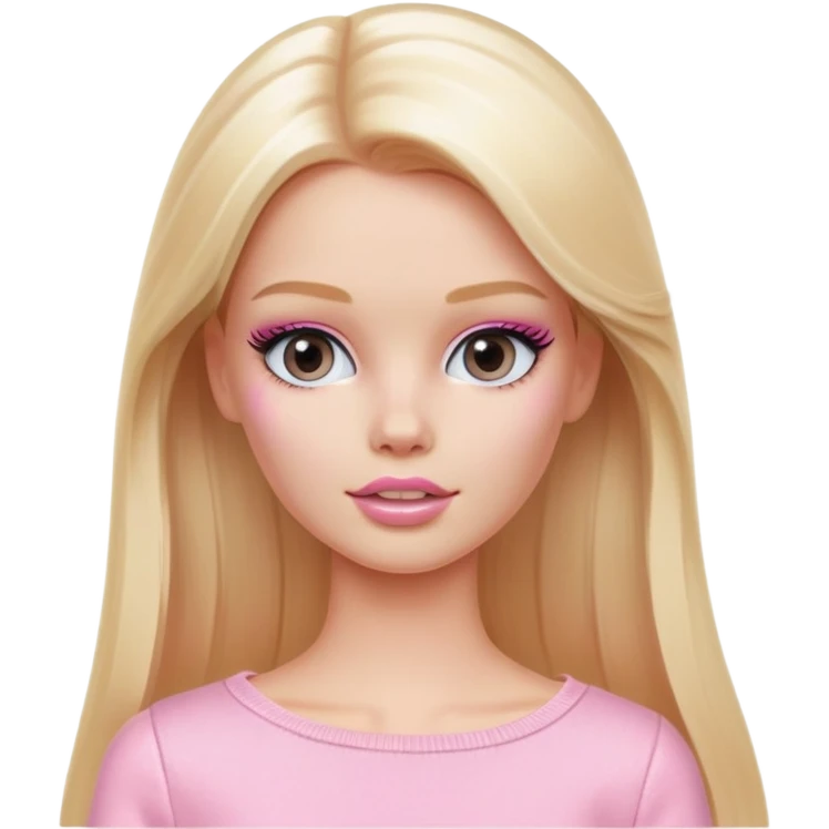 A white Barbie girl with long blonde straight hair in pale pink clothes smears cosmetic cream on her face emoji