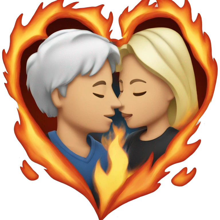 couple kissing and heart on fire emoji