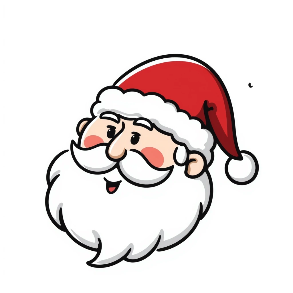 Santa head with long white beard, rosy cheeks, twinkling eyes and red hat emoji