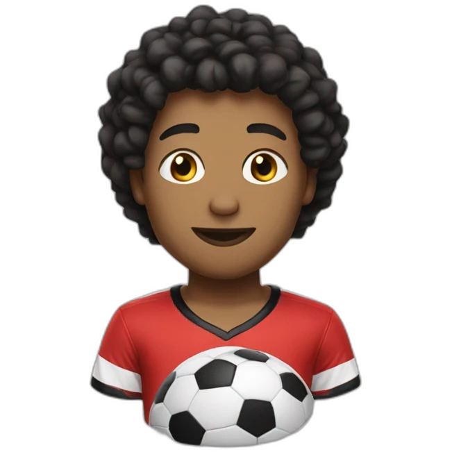 Black and white shitszu wearing a red soccer team t-shirt emoji