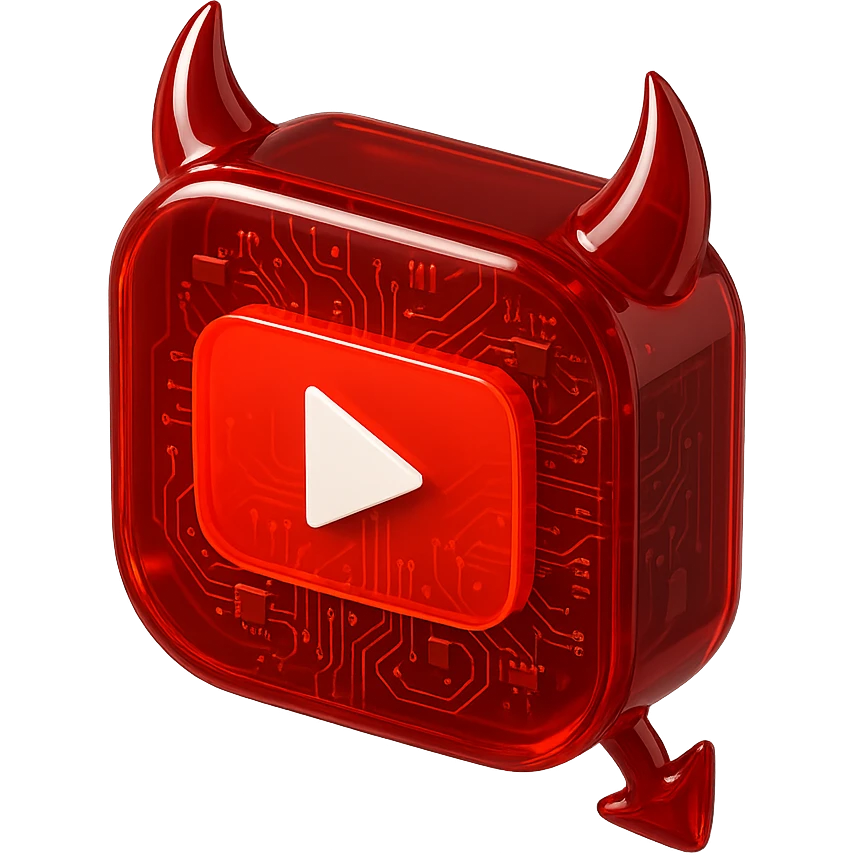 red YouTube button logo inside the devil box emoji