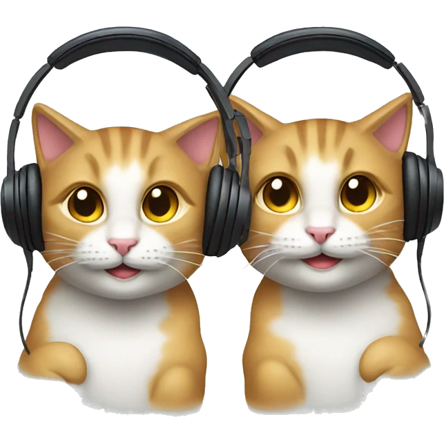 two smiling cat faces wearing headphones emoji