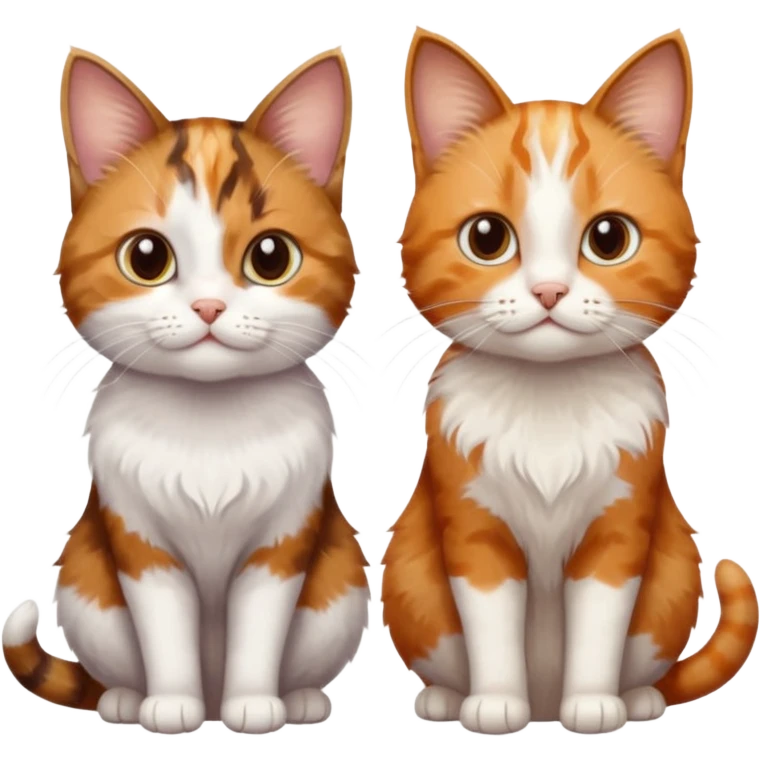3 small cats each are different colours including a brown tabby and white, a patchy calico, and a ginger and white emoji