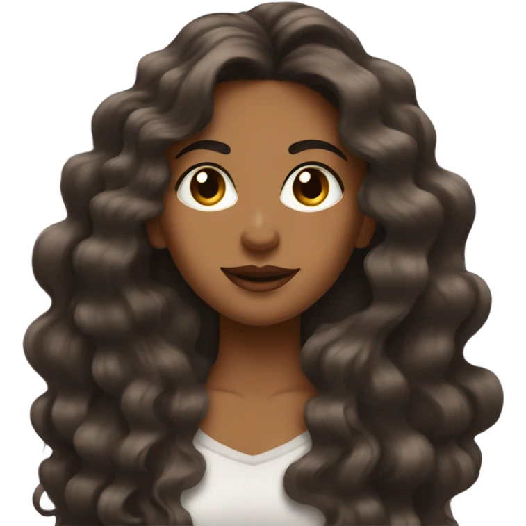Brown woman with long wavy hair and puff chest taking a mirror pic emoji