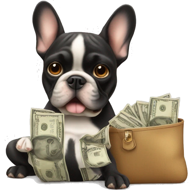 Black-and-tan French bulldog paying money emoji
