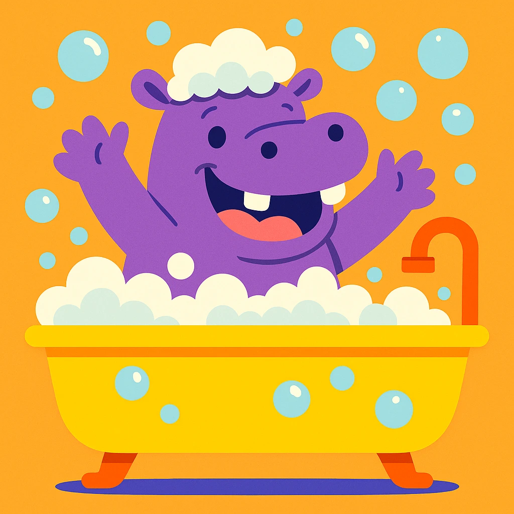 happy hippo with bubbles in bathtub emoji