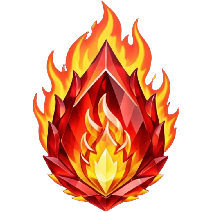 Red flaming crystal with a 💯 carved into the center of the crystal. emoji
