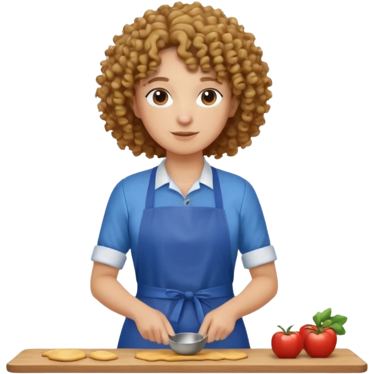 person with curly hair in blue apron emoji