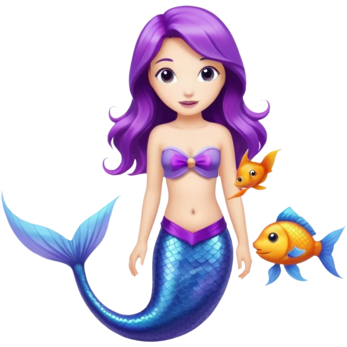 Purple tail mermaid with fish pet emoji